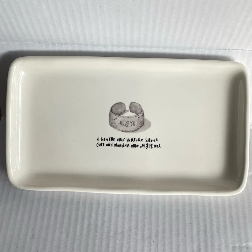 Rae Dunn Magenta French Sketch Vintage Silver Cuff Trinket Catch All Tray Dish